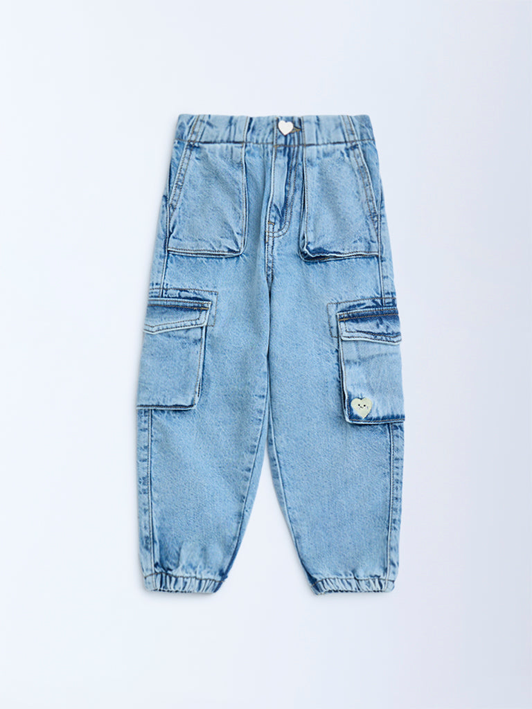 HOP Kids Blue Mid-Rise Jogger-Style Jeans