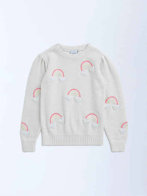 HOP Kids Off-White Rainbow Design Cotton Sweater