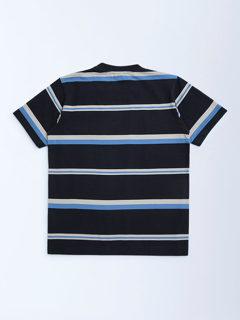 Y&F Kids Black Striped Cotton-Blend T-Shirt