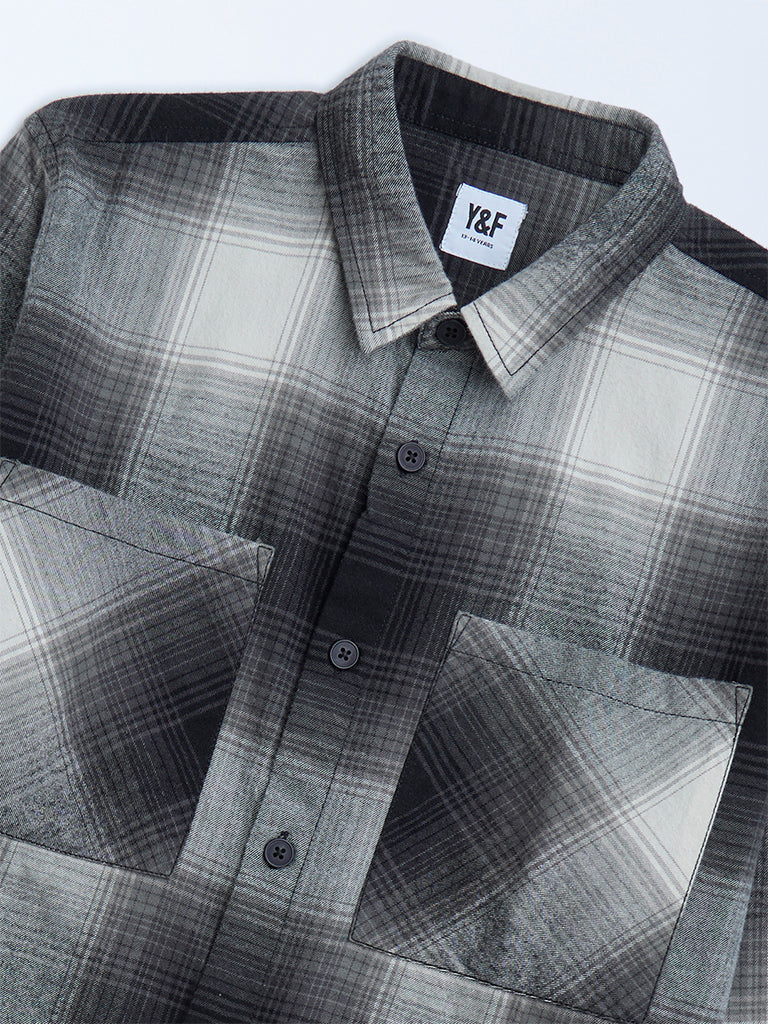 Y&F Kids Black Checkered Cotton Shirt