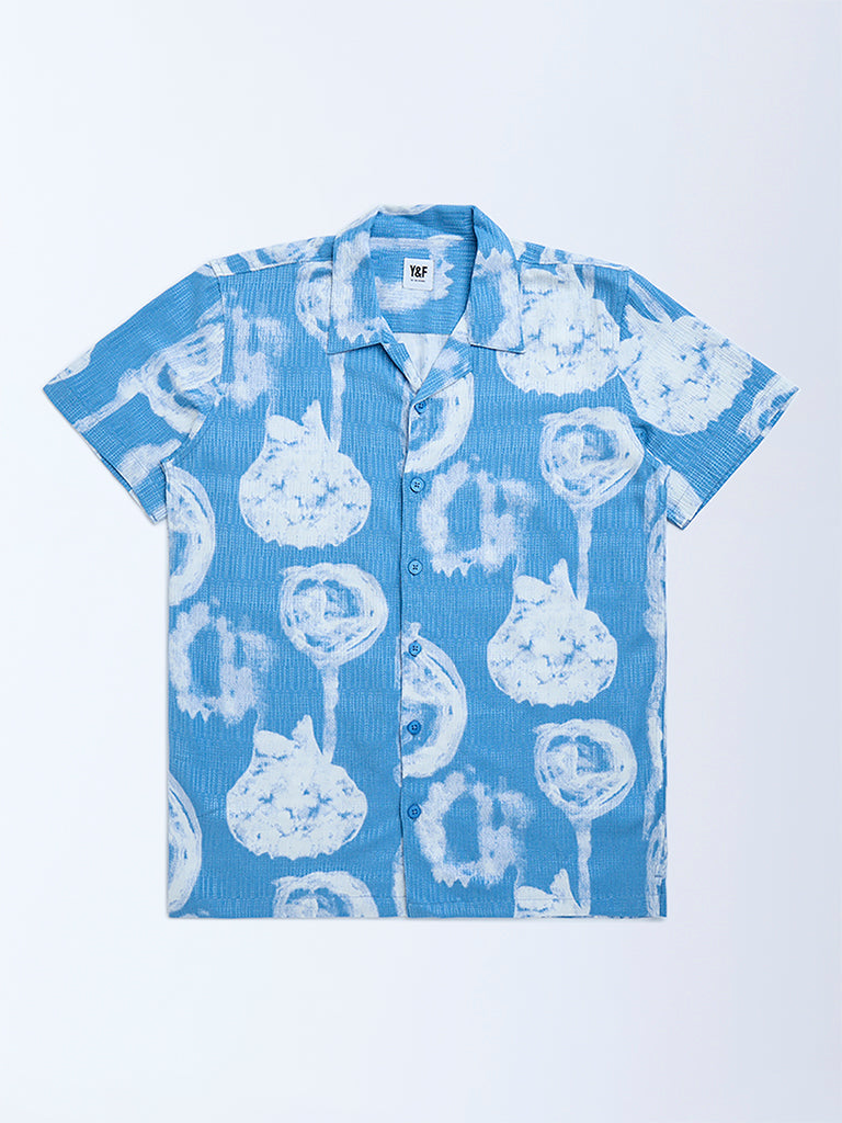 Y&F Kids Blue Abstract Design Resort-Fit Shirt