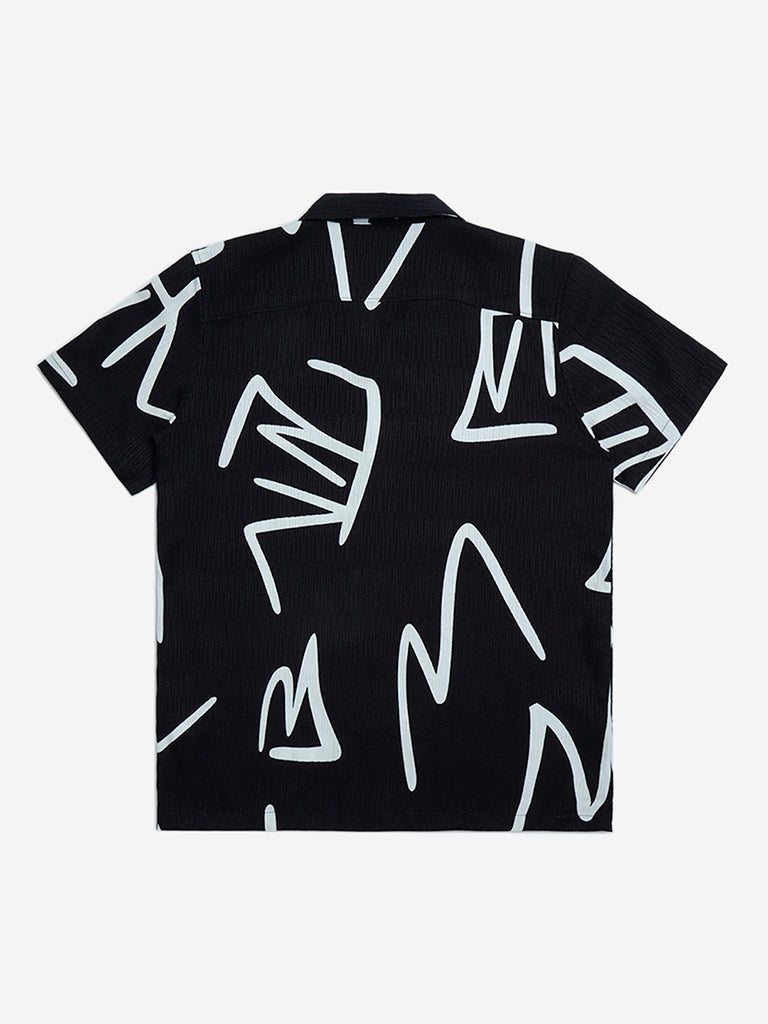 Y&F Kids Black Abstract Pattern Resort-Fit Shirt