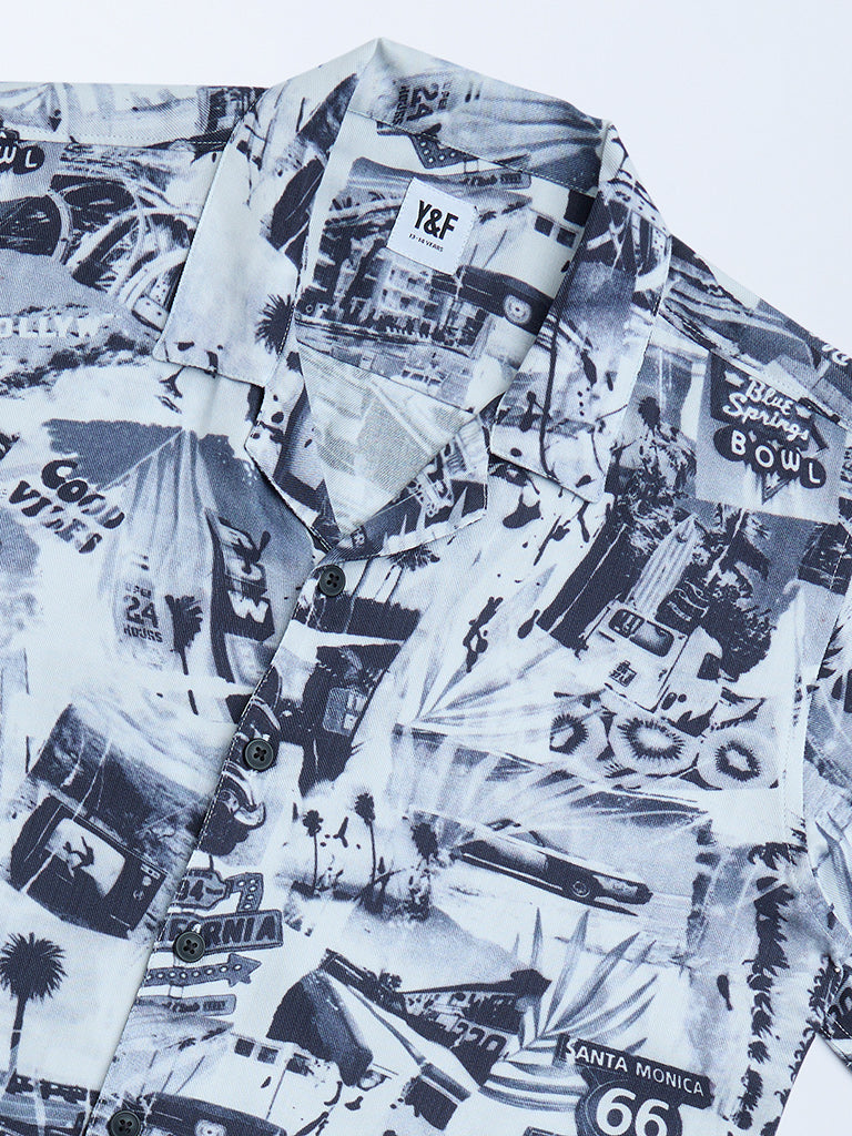 Y&F Kids Dark Grey Printed Resort-Fit Shirt