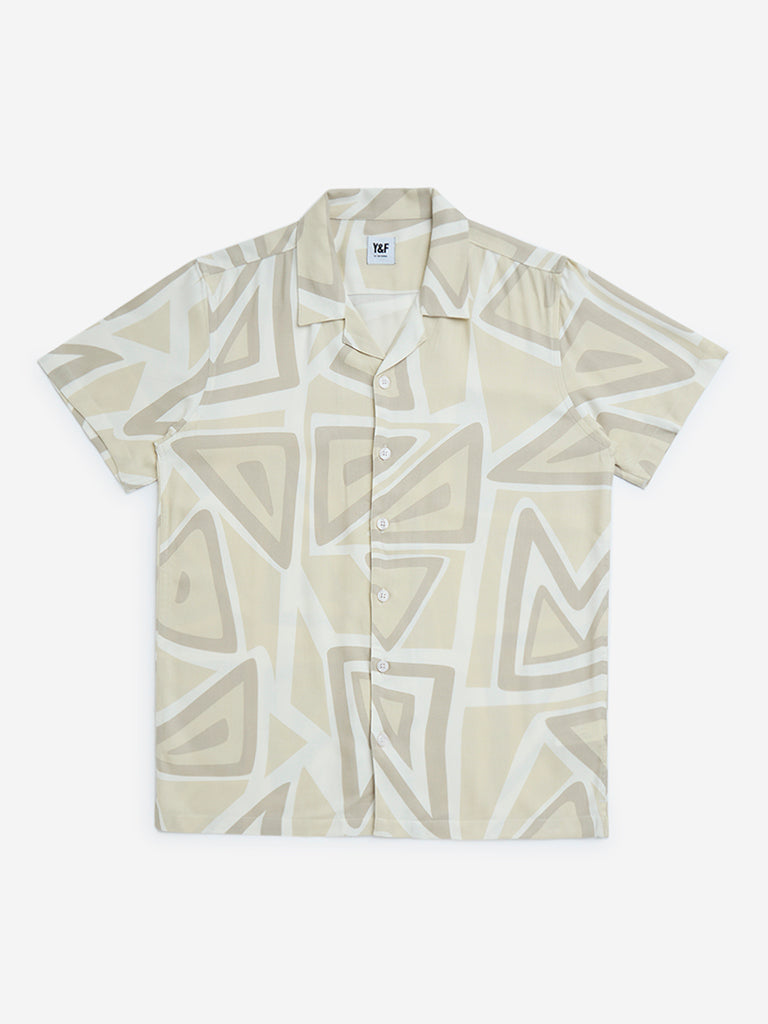 Y&F Kids Beige Geometric Printed Cotton Shirt