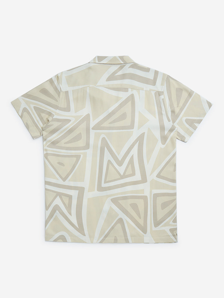 Y&F Kids Beige Geometric Printed Cotton Shirt