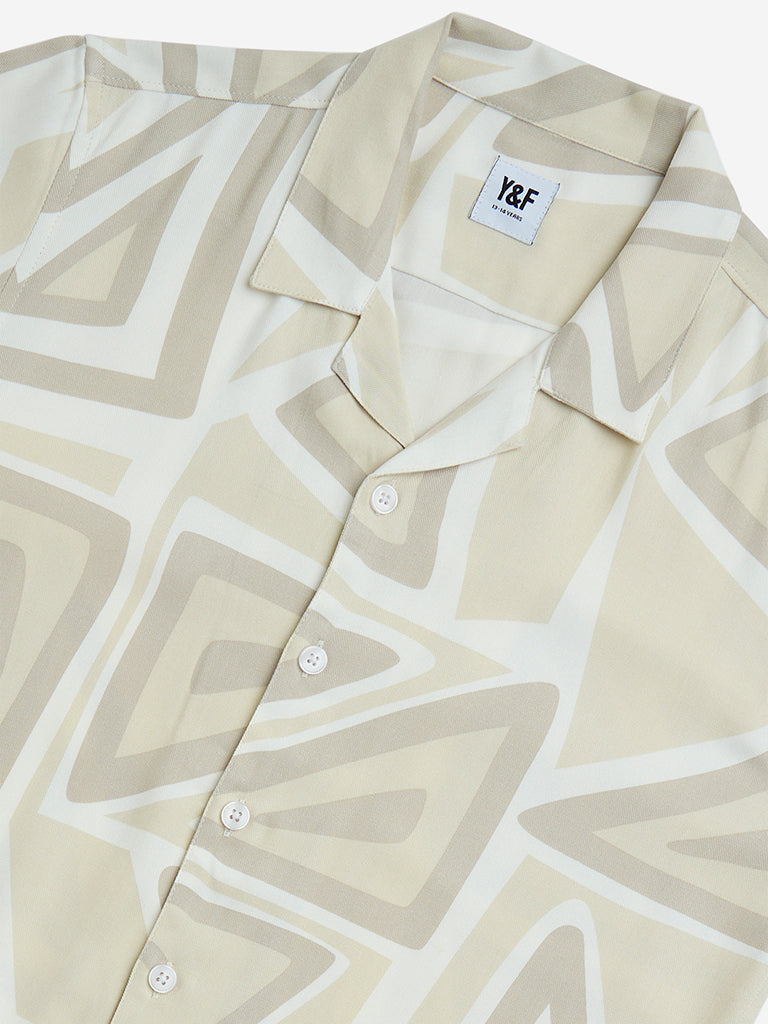 Y&F Kids Beige Geometric Printed Cotton Shirt