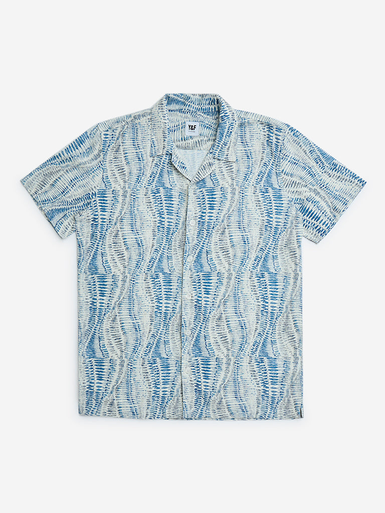 Y&F Kids Blue Abstract Pattern Resort-Fit Shirt