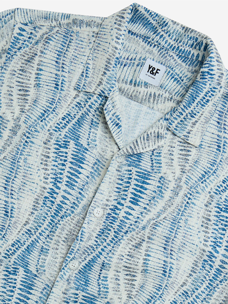 Y&F Kids Blue Abstract Pattern Resort-Fit Shirt