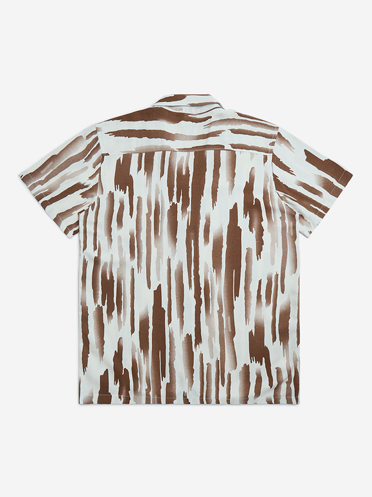 Y&F Kids Brown Abstract Detailed Resort-Fit Shirt