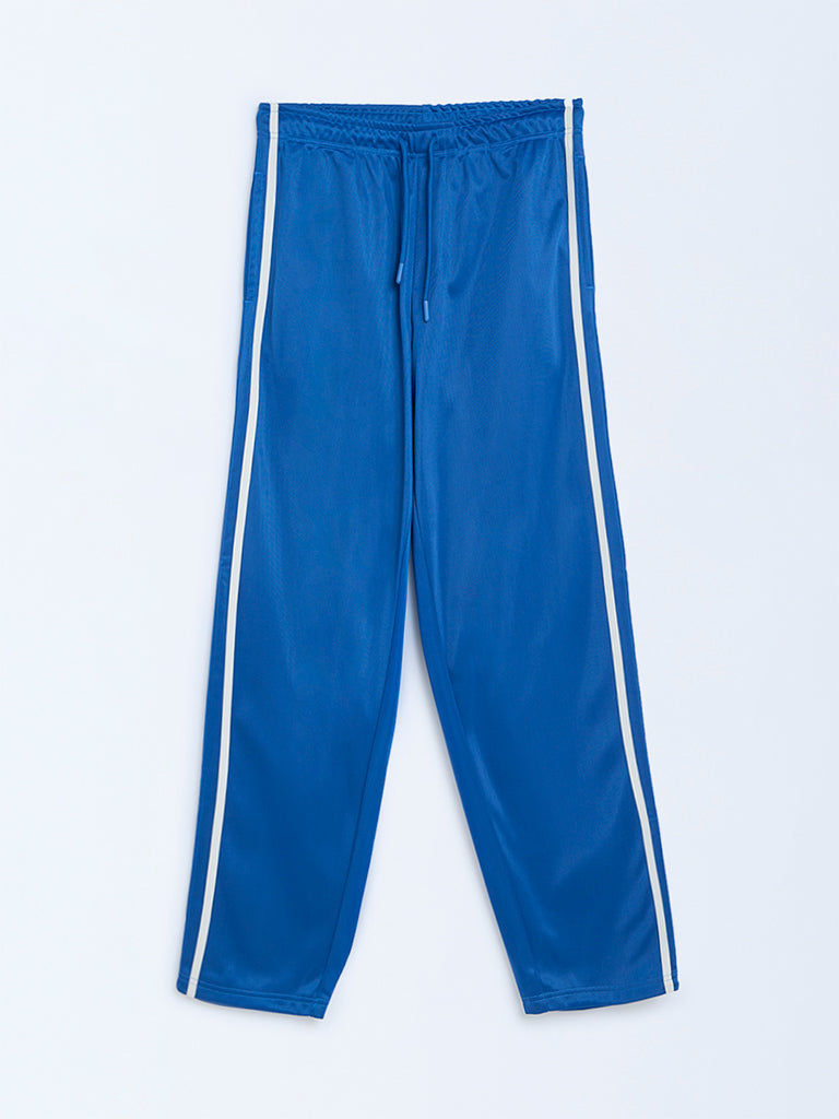 Y&F Kids Blue Striped Mid-Rise Trousers
