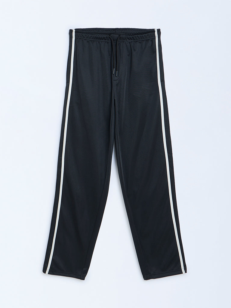 Y&F Kids Black Striped Mid-Rise Trousers