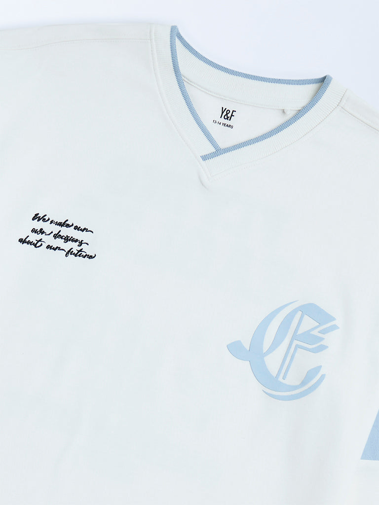 Y&F Kids White Text Design Cotton-Blend Sweatshirt