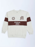 Y&F Kids White Colour Blocked Cotton-Blend Sweatshirt