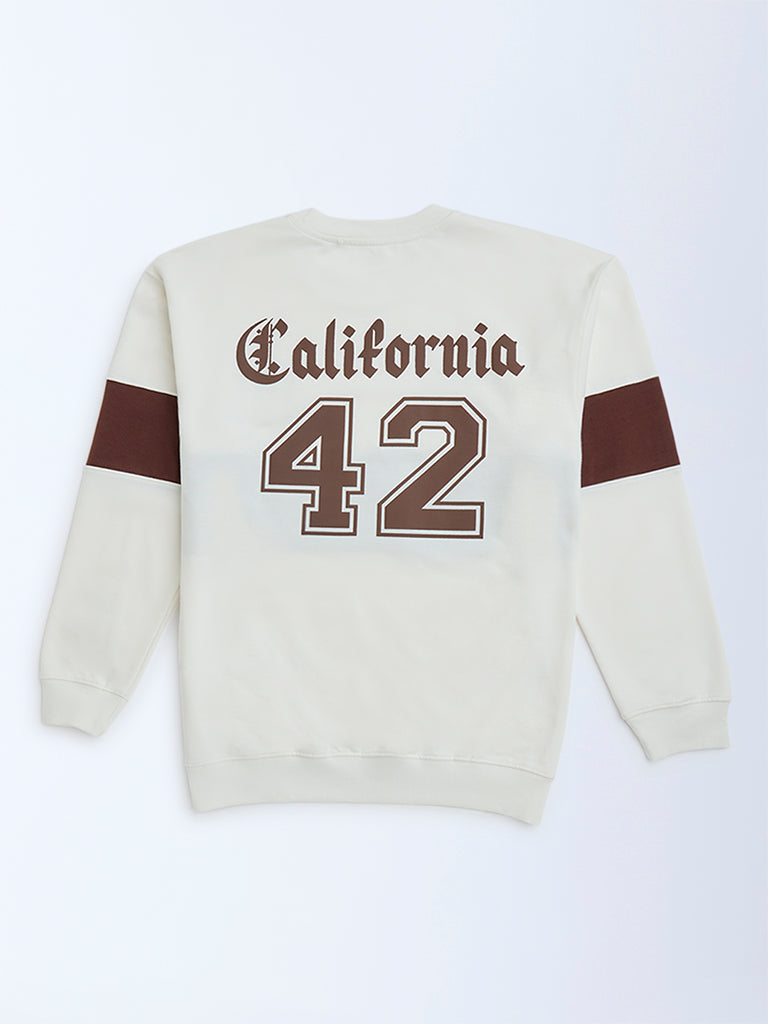 Y&F Kids White Colour Blocked Cotton-Blend Sweatshirt