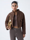Nuon Dark Brown Ribbed-Textured Puffer Jacket