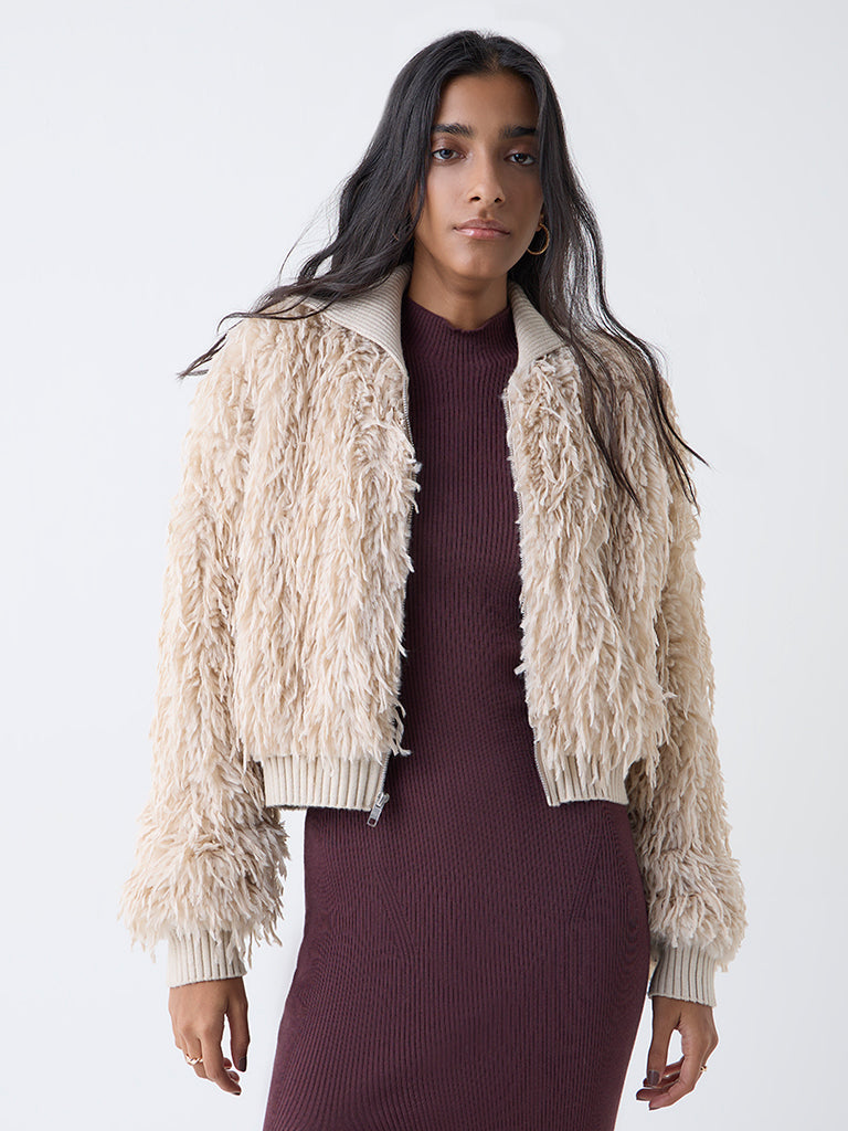Nuon Beige Faux-Fur Jacket