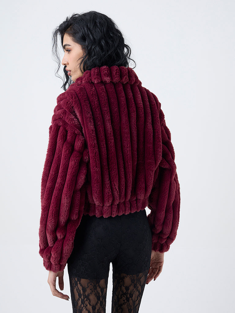 Nuon Burgundy Faux-Fur Jacket