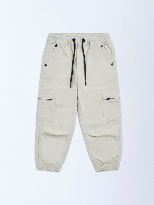 HOP Kids Beige Mid-Rise Cotton Joggers