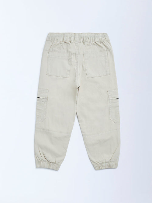 HOP Kids Beige Mid-Rise Cotton Joggers