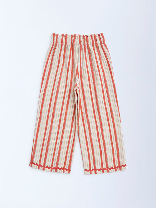 HOP Kids Rust Striped High-Rise Cotton-Blend Trousers