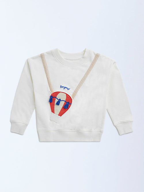 HOP Kids Off-White Pouch-Detailed Cotton Sweatshirt