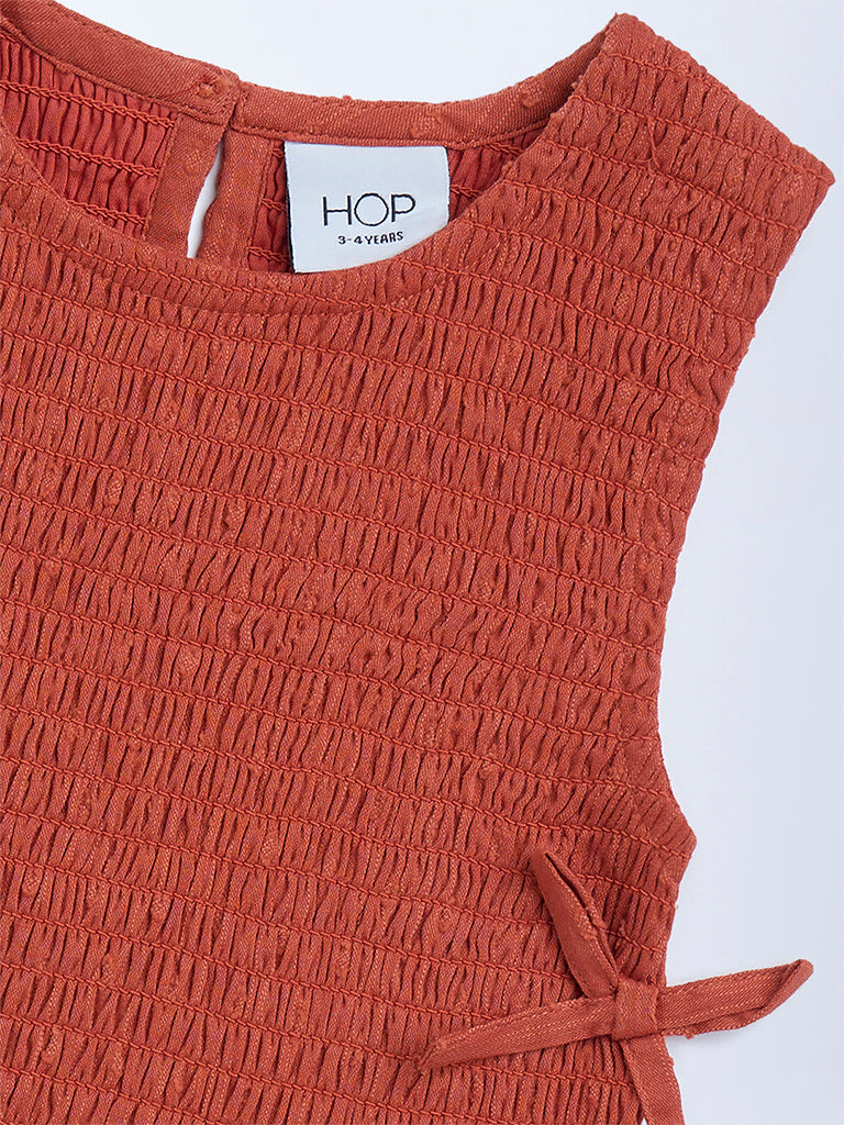 HOP Kids Rust Smocked Cotton Top