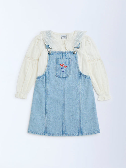 HOP Kids Blue Denim Pinafore with Top Set