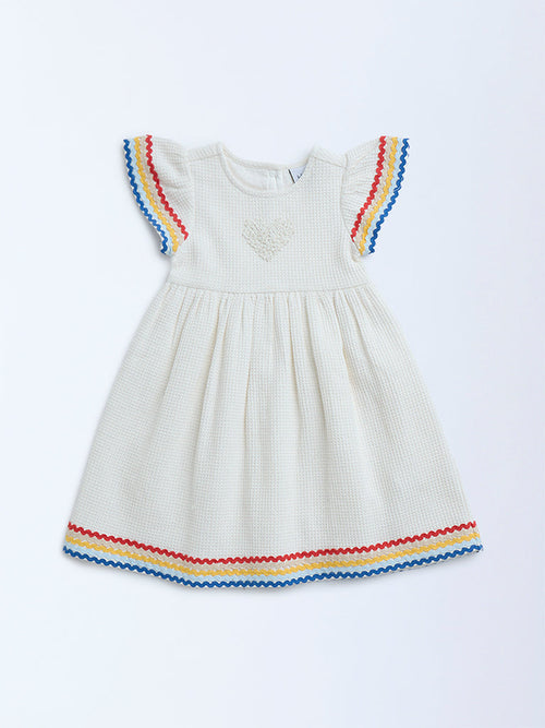HOP Kids Off-White Waffle-Textured Cotton A-Line Dress