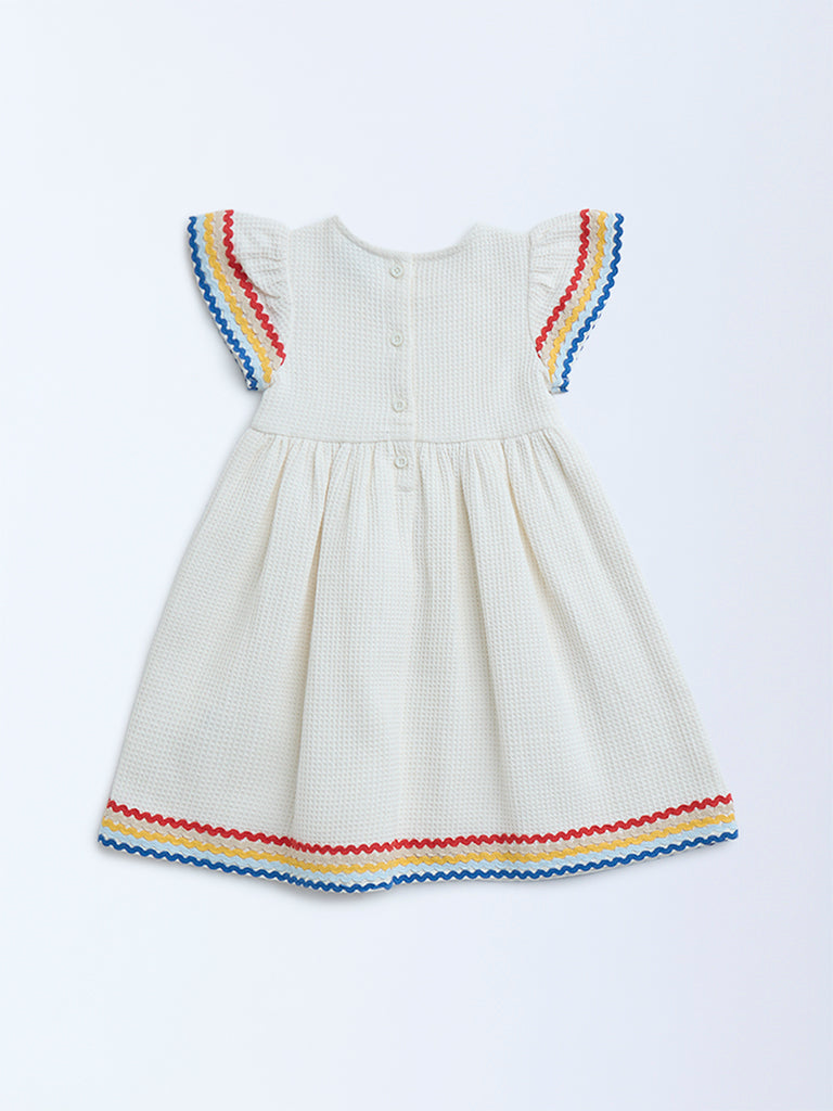 HOP Kids Off-White Waffle-Textured Cotton A-Line Dress