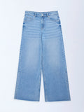 Y&F Kids Blue Faded Wide-Leg High-Rise Jeans