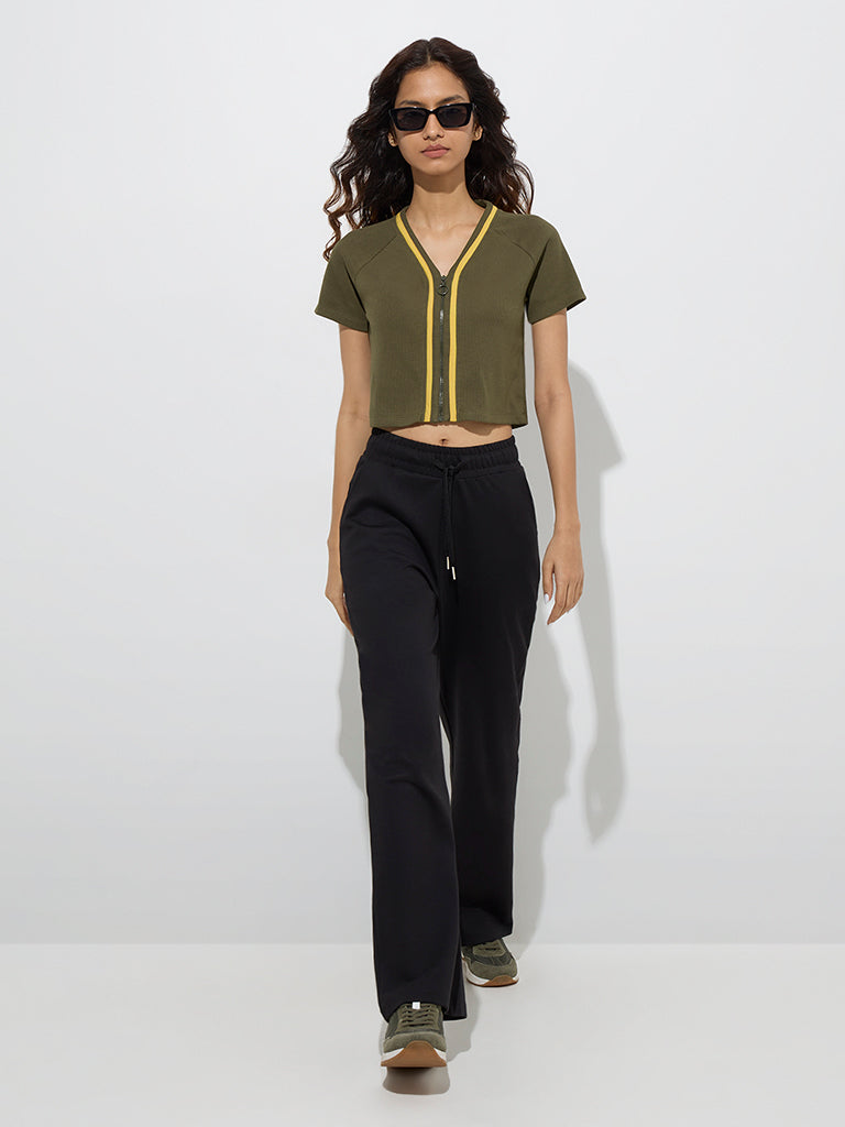 Studiofit Olive Ribbed Cotton-Blend Jacket