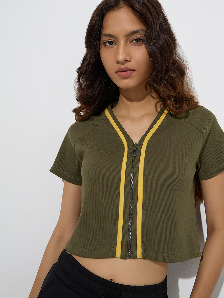 Studiofit Olive Ribbed Cotton-Blend Jacket