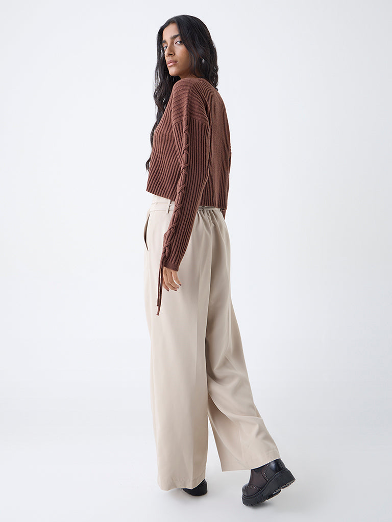 Nuon Brown Self-Striped Sweater