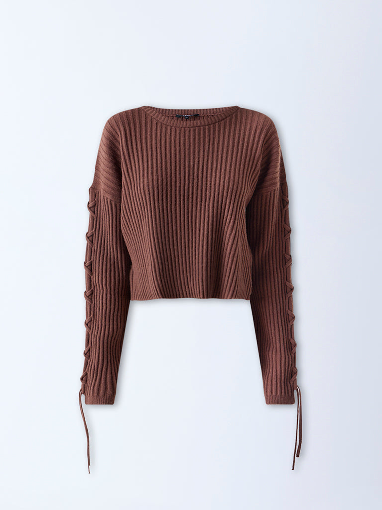 Nuon Brown Self-Striped Sweater