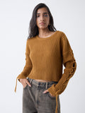 Nuon Mustard Self-Striped Sweater