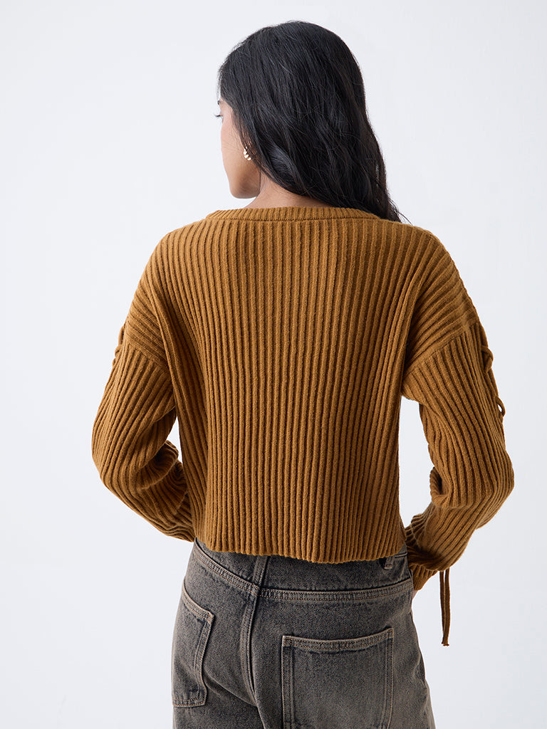 Nuon Mustard Self-Striped Sweater