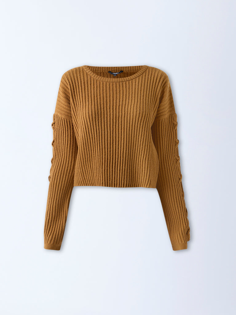 Nuon Mustard Self-Striped Sweater