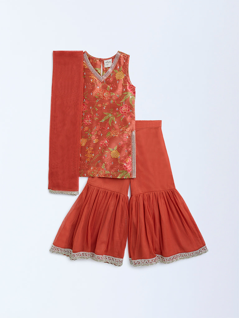 Utsa Kids Rust Floral Pattern Ethnic Set - (2-8yrs)