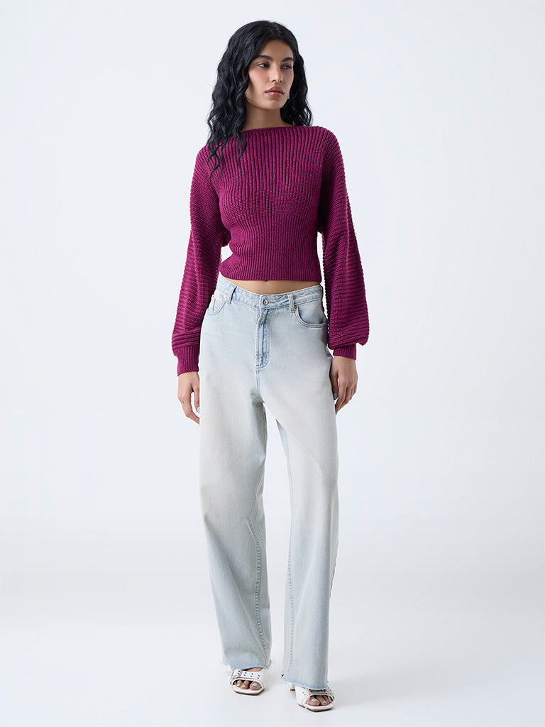 Nuon Magenta Knit-Textured Sweater