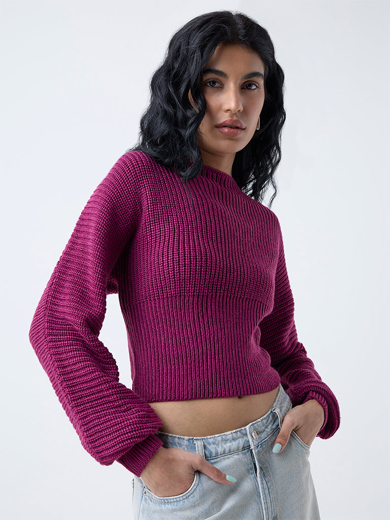 Nuon Magenta Knit-Textured Sweater
