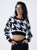 Nuon Black Houndstooth Printed Sweater