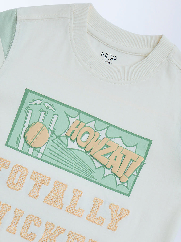 HOP Kids Off-White Text Detailed Cotton T-Shirt