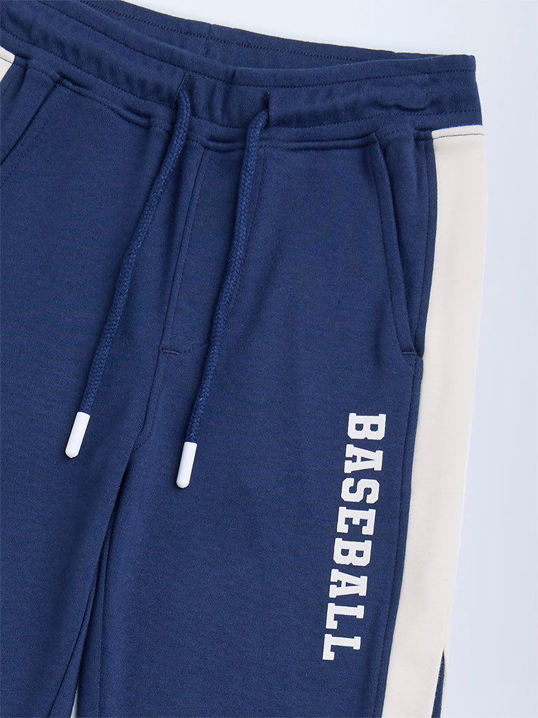 HOP Kids Navy Striped Mid-Rise Cotton Trousers