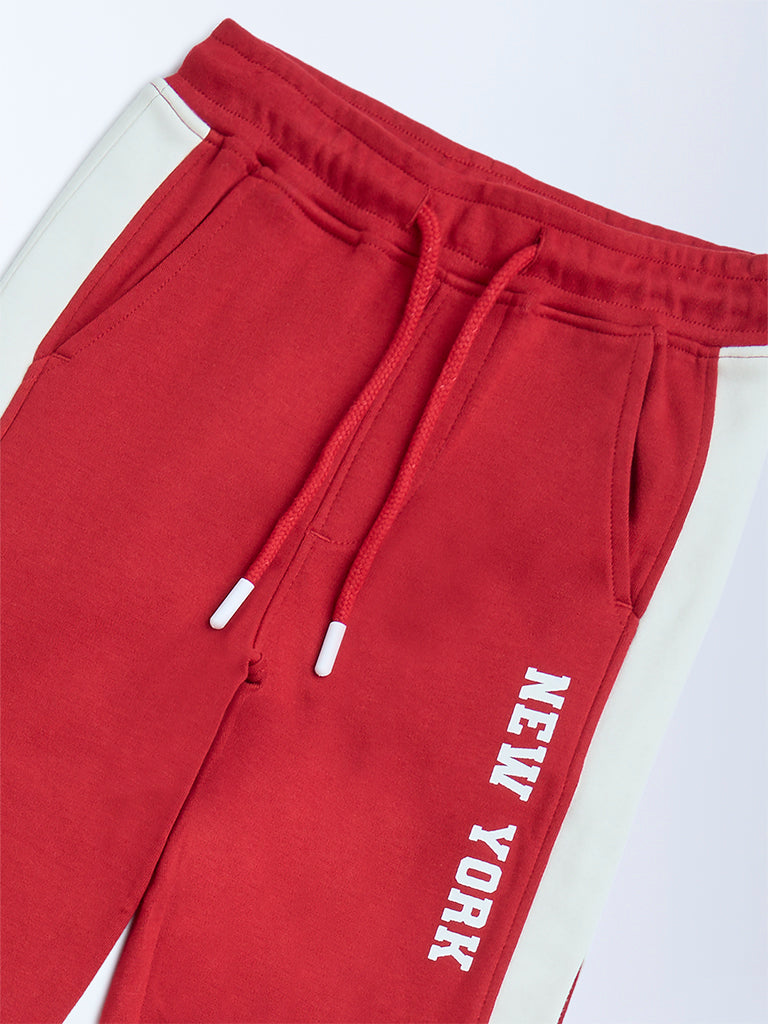 HOP Kids Red Striped Mid-Rise Cotton Trousers