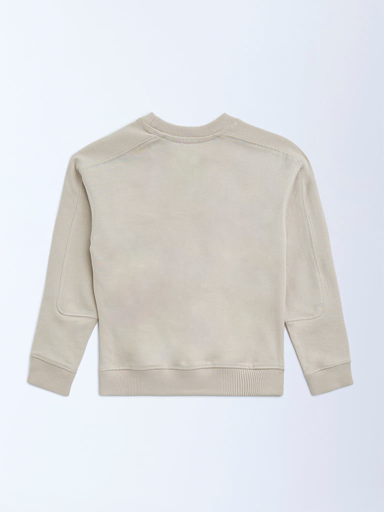 HOP Kids Beige Typographic Cotton Sweatshirt