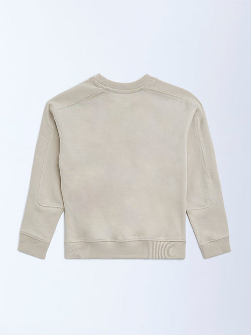 HOP Kids Beige Typographic Cotton Sweatshirt