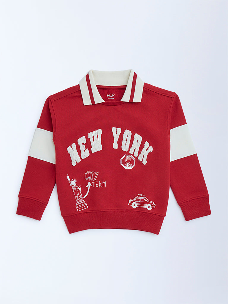 HOP Kids Red Typographic Cotton Sweatshirt