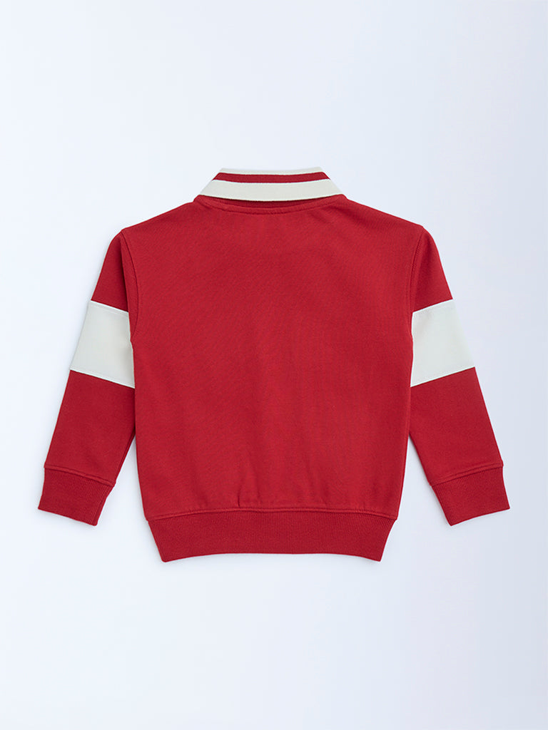 HOP Kids Red Typographic Cotton Sweatshirt