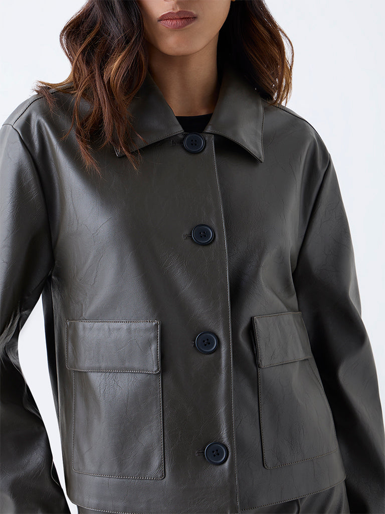 LOV Olive Faux Leather Jacket
