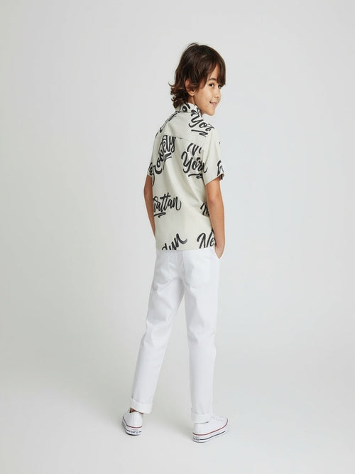 HOP Kids Beige Text Printed Shirt
